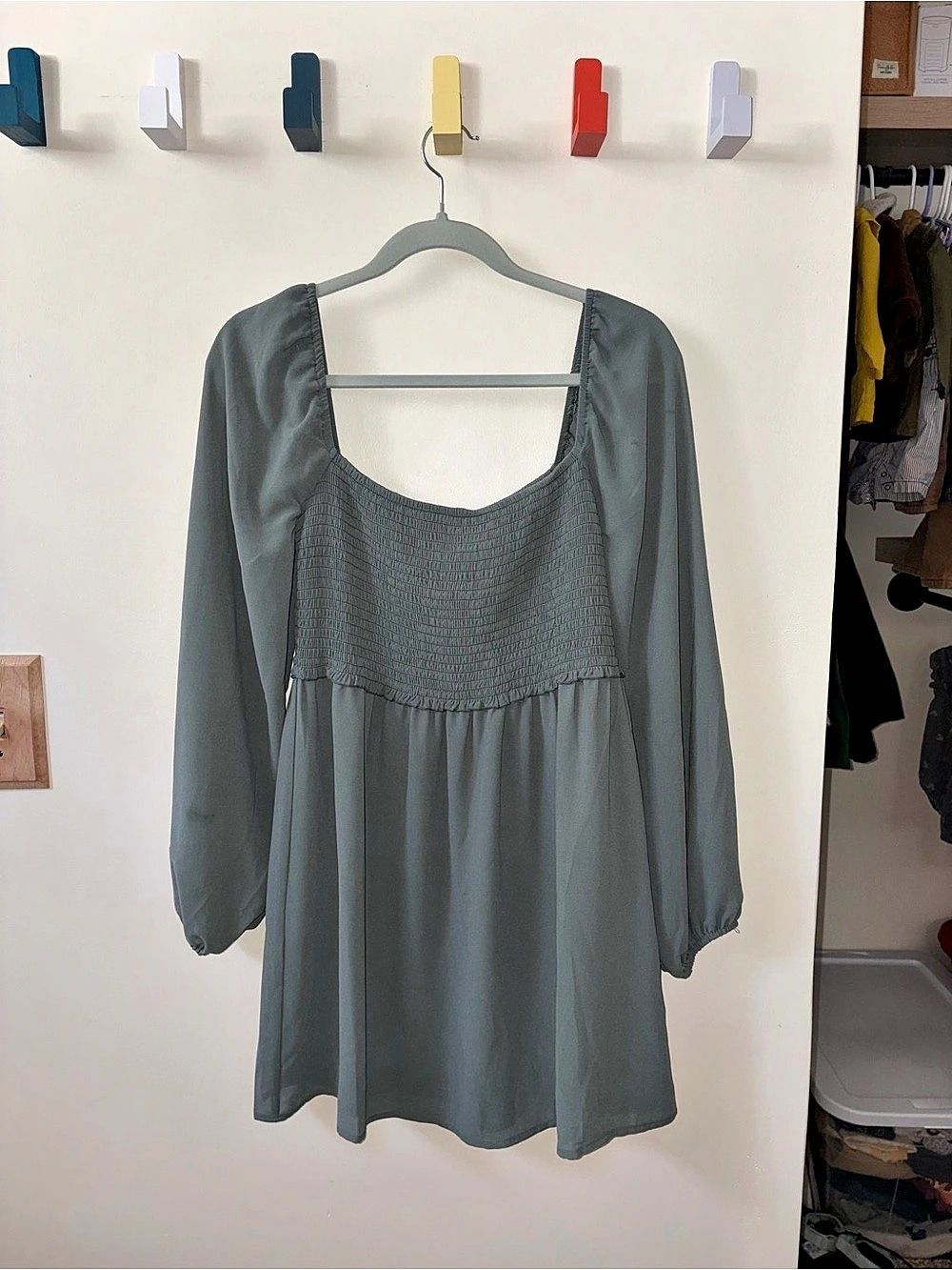 Forever 21 Woven Dress Smocked Mini Dress Sage Green Medium